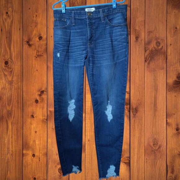Madewell 9" High Rise Skinny Jeans Women's Size 32 Distressed Raw Hem Jeans Blue - Picture 1 of 5
